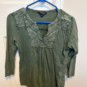 Lucky Brand Olive Embroidered Blouse